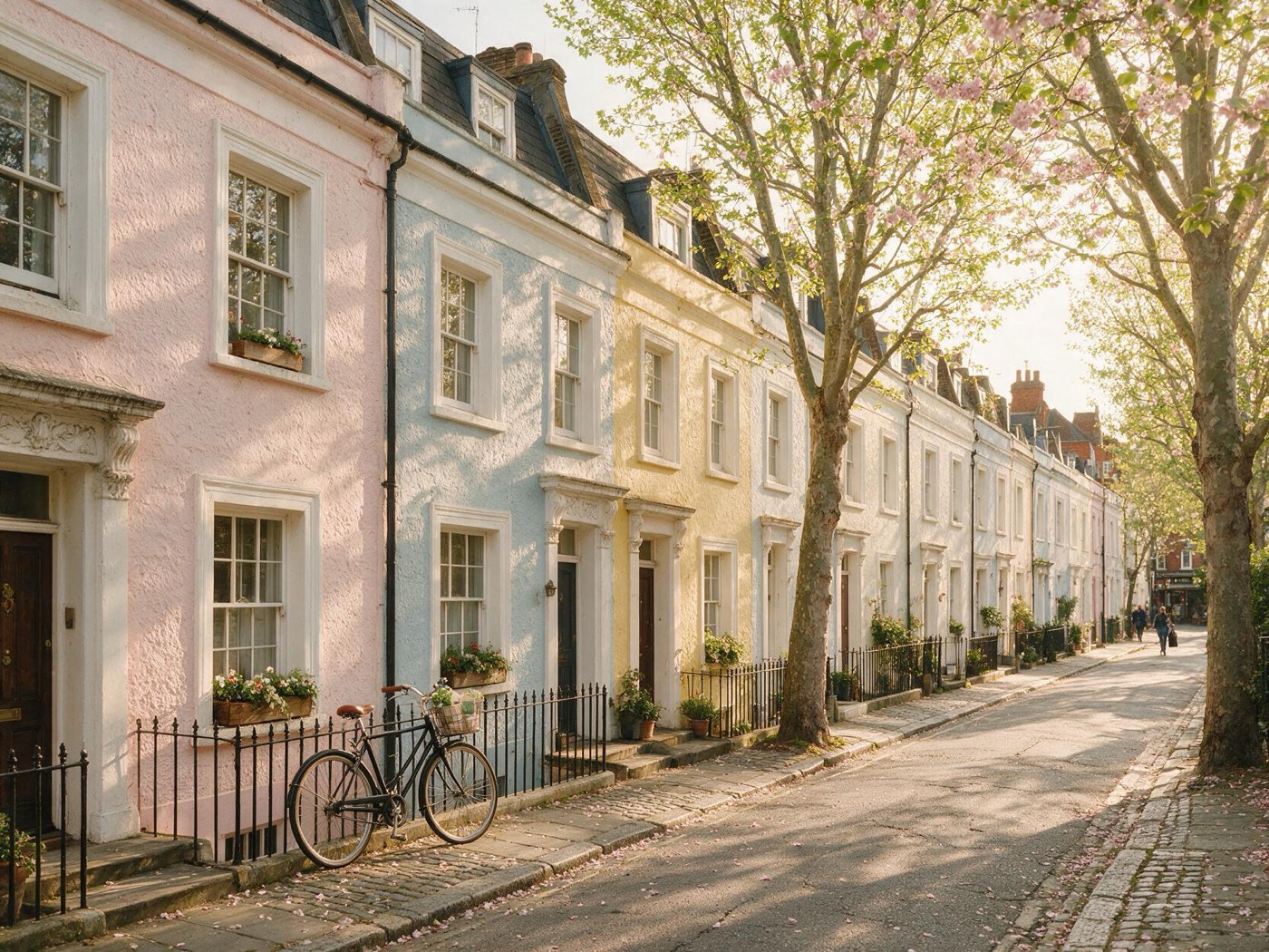 Pastel terraces in Chelsea at golden hour