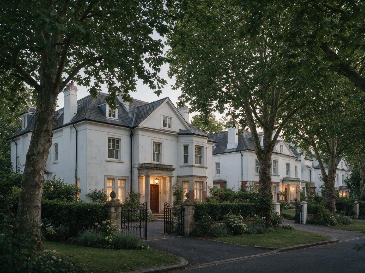 White villas behind trees in St John's Wood