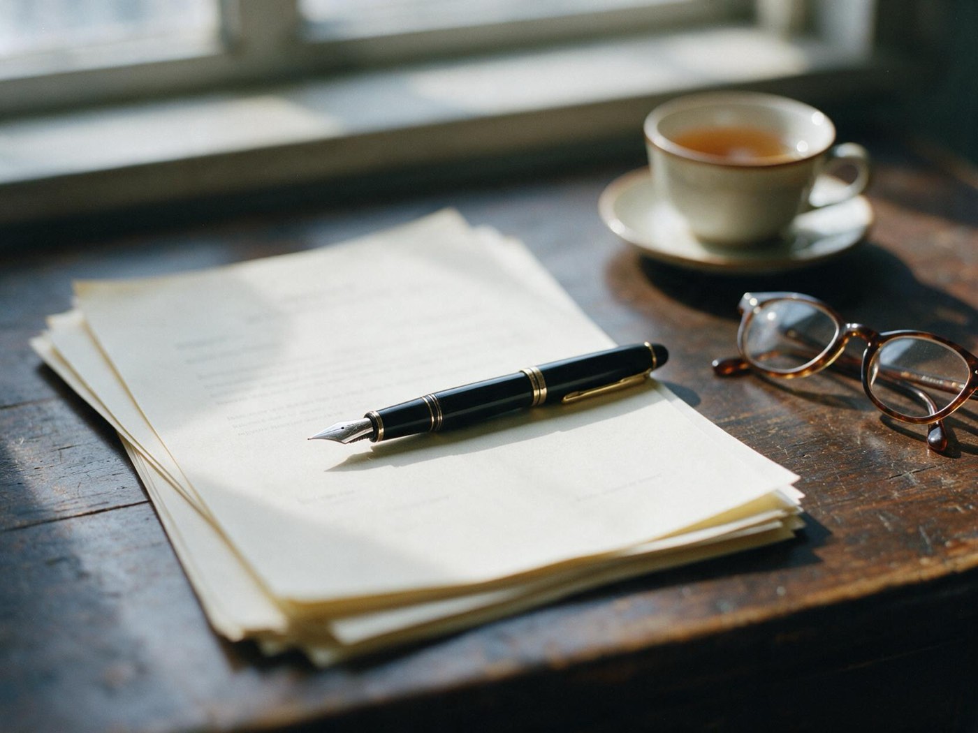 Gold fountain pen signing a document
